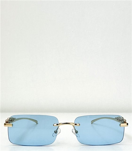 Τετράγωνα γυαλιά ηλίου με χρυσή τίγρη στο πλάι (Μπλε)