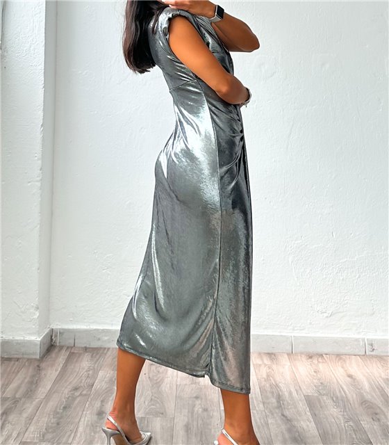 Φόρεμα μεταλλικό με βάτες (Ασημί)