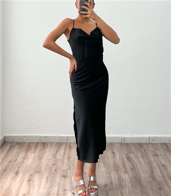 Φόρεμα μάξι σατέν Antonella (Μαύρο)