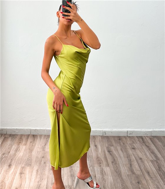 Φόρεμα μάξι σατέν Antonella (Lime)