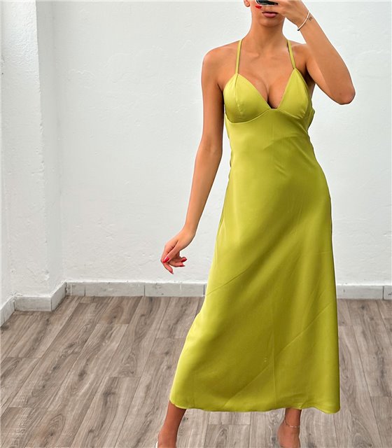 Φόρεμα μάξι σατέν Margo (Lime)