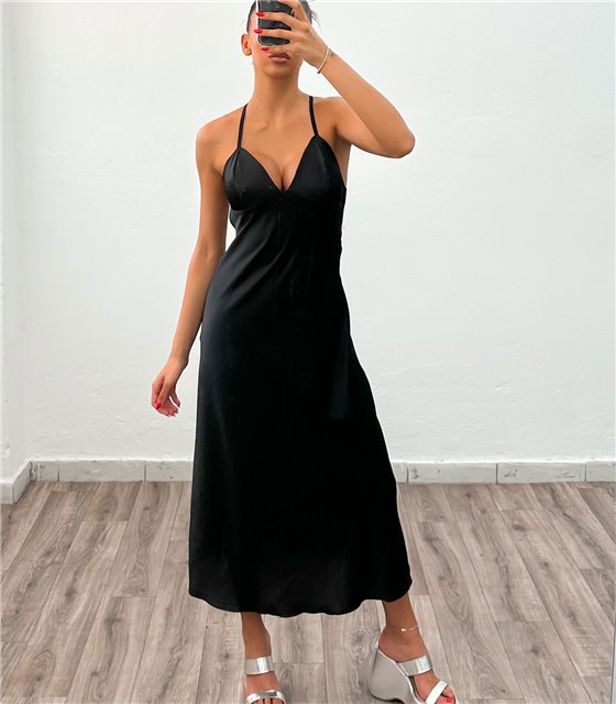 Φόρεμα μάξι σατέν Margo (Μαύρο)