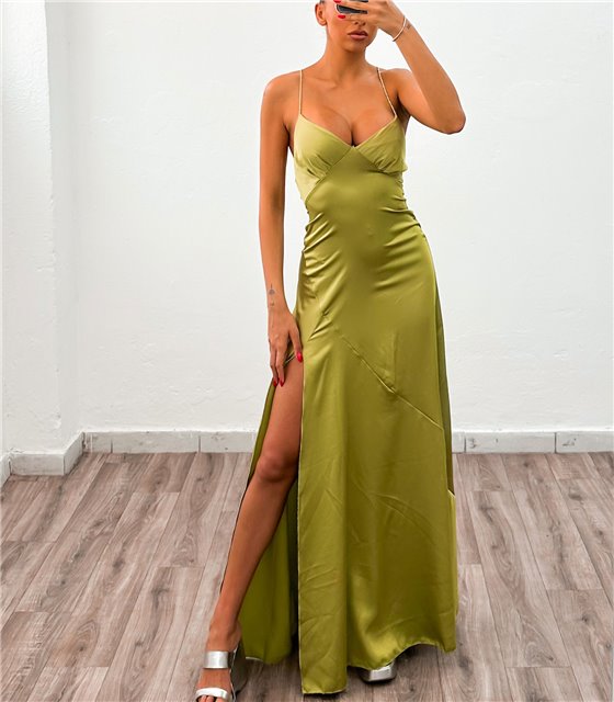 Φόρεμα μάξι σατέν Virginia (Lime)
