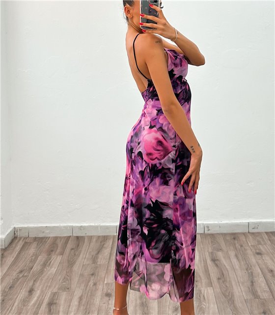 Φόρεμα μάξι πολύχρωμο Amber (Ροζ)