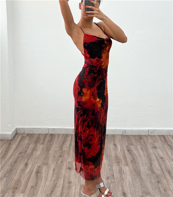 Φόρεμα μάξι πολύχρωμο Amber (Κόκκινο)