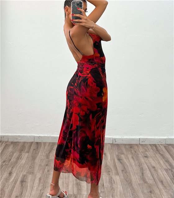 Φόρεμα μάξι πολύχρωμο Amber (Κόκκινο)