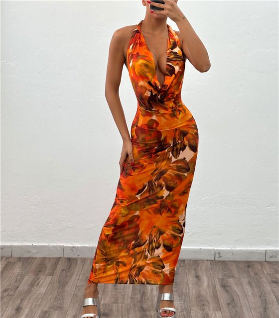 Μάξι φόρεμα εξώπλατο Siena (Πορτοκαλί)
