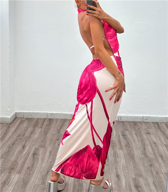Μάξι φόρεμα εξώπλατο Siena (Ροζ)