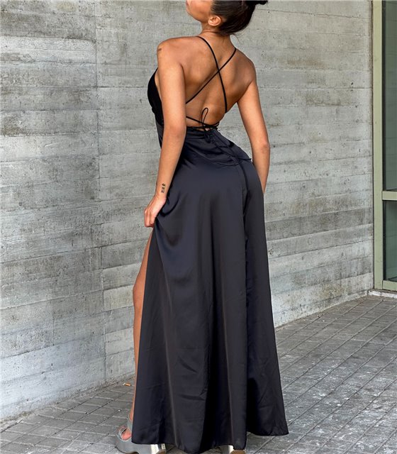 Φόρεμα μάξι σατέν Virginia (Μαύρο)
